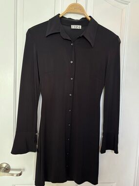 EUC Eterne Black Classic Button-Front Shirt Mini Dress size XL